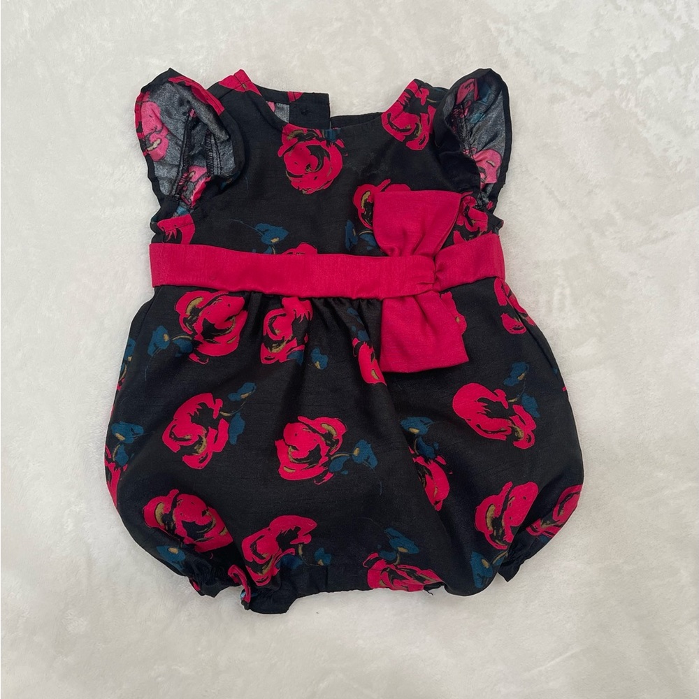 Gymboree Baby girl WINTER HOLIDAY black pink floral bubble romper